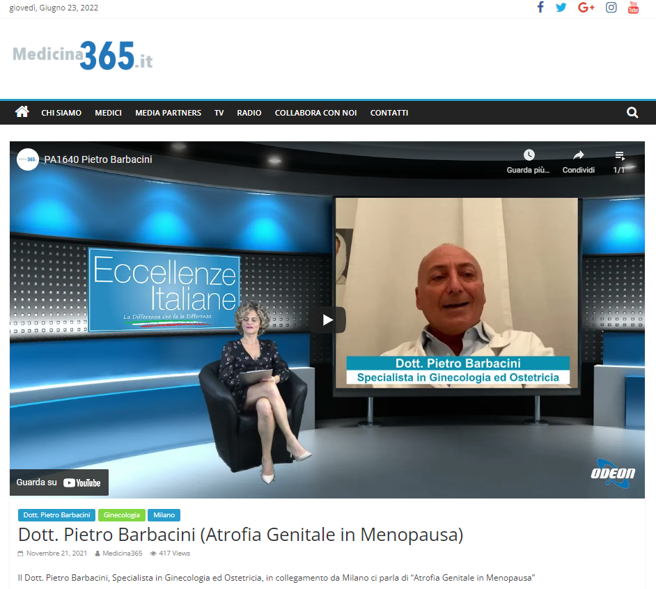 Il Dott. Pietro Barbacini in diretta su Oden TV parla di Atrofia Genitale in Menopausa